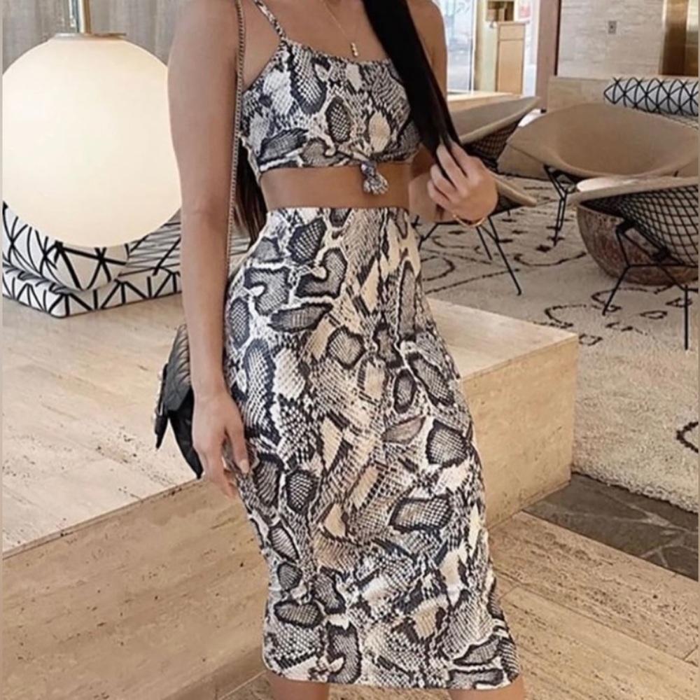 FASHION NOVA QUEEN COBRA SKIRT SET SIZE SMALL NEW WITH TAGS! TAUPE COMBO